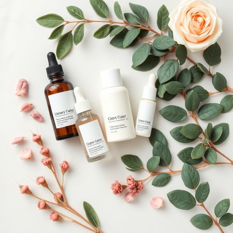 Skincare products flatlay
